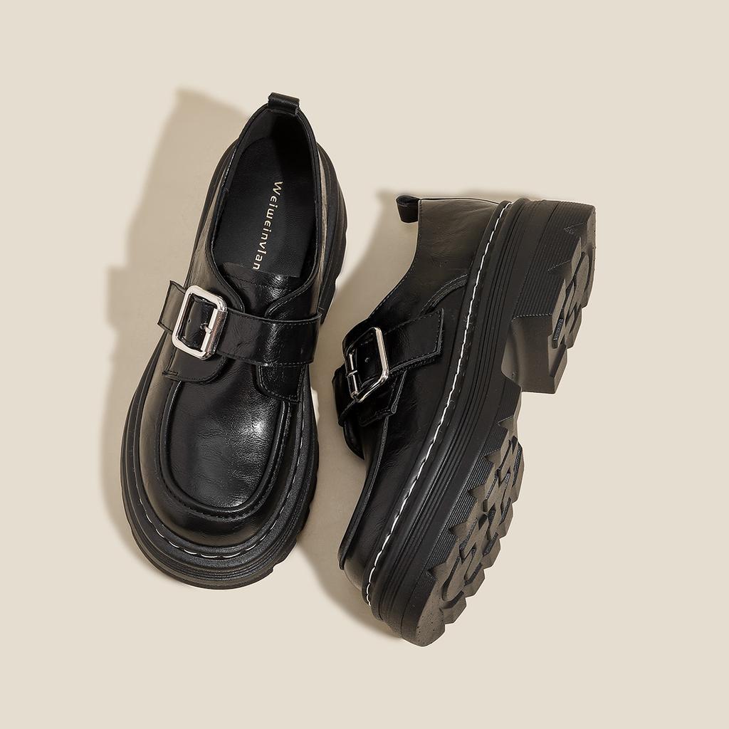 Thick-soled women's autumn and winter buckle strap vintage small leather shoes collegiate style single shoes