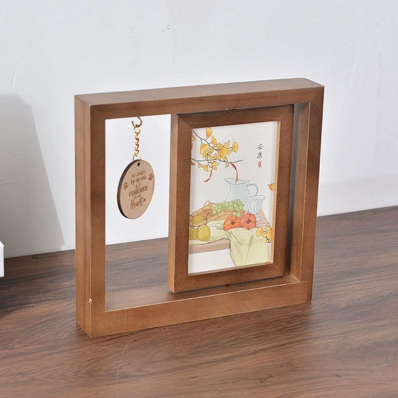 Marco de fotos de madera giratorio para escritorio portarretratos decorativo para recuerdos