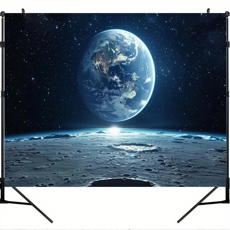 1 Stück, 2D-Flachdesign, 1 Hintergrundbanner zum Thema Weltraum, Wandbanner mit Universum-Fotografie, Oberflächen der Erde und des Mondes, wsj