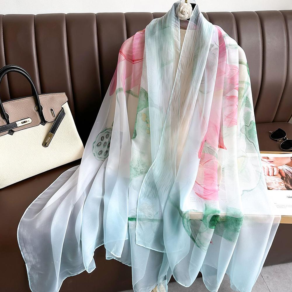 New Fashion Spring/Summer Women Floral Printing Large Shawl Beach Silk Scarf Shawls Female Long Wraps Beach Sunscreen Hijab