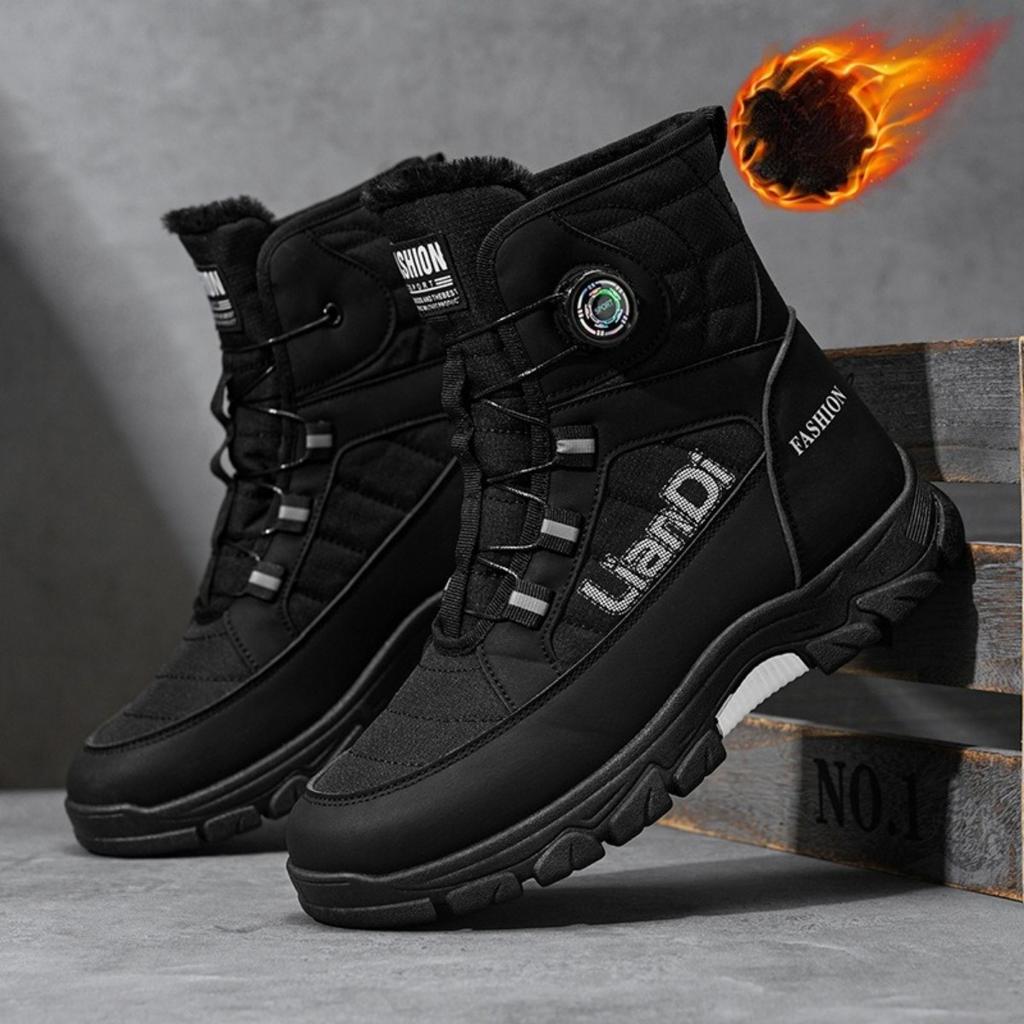 Thick Soled Shoes, Snow Boots, Plush, Thickened, Warm Shoes, Cotton Boots, Swivel Buckles, Breathable Men's Shoes