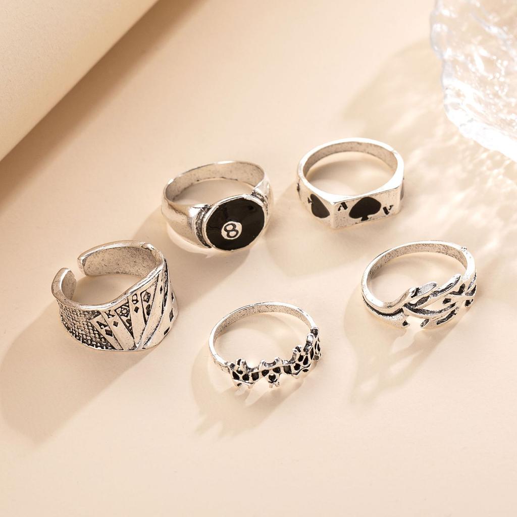 Pokerring Retro Pik-Kartenring Kreativer Persönlichkeits-Gelenkring-Set 5-teiliges Set