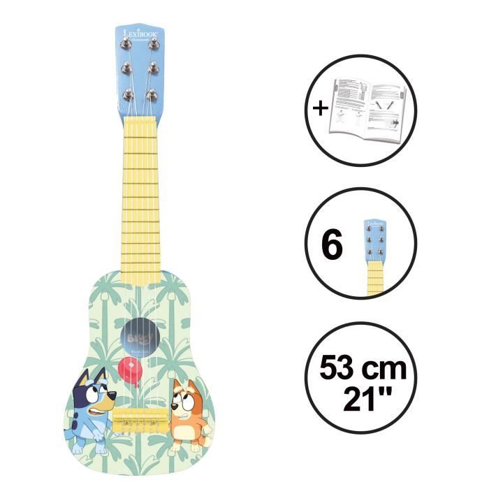 Lexibook, Bluey, Ma première Guitare pour Enfant, 6 Cordes en Nylon, 53 cm, Guide Inclus, Dès 3 ans