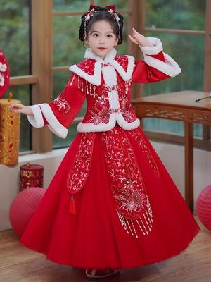 Mädchen Hanfu Winter 2025: Neujahrs Chinesisches Tang-Anzug & Rock Set