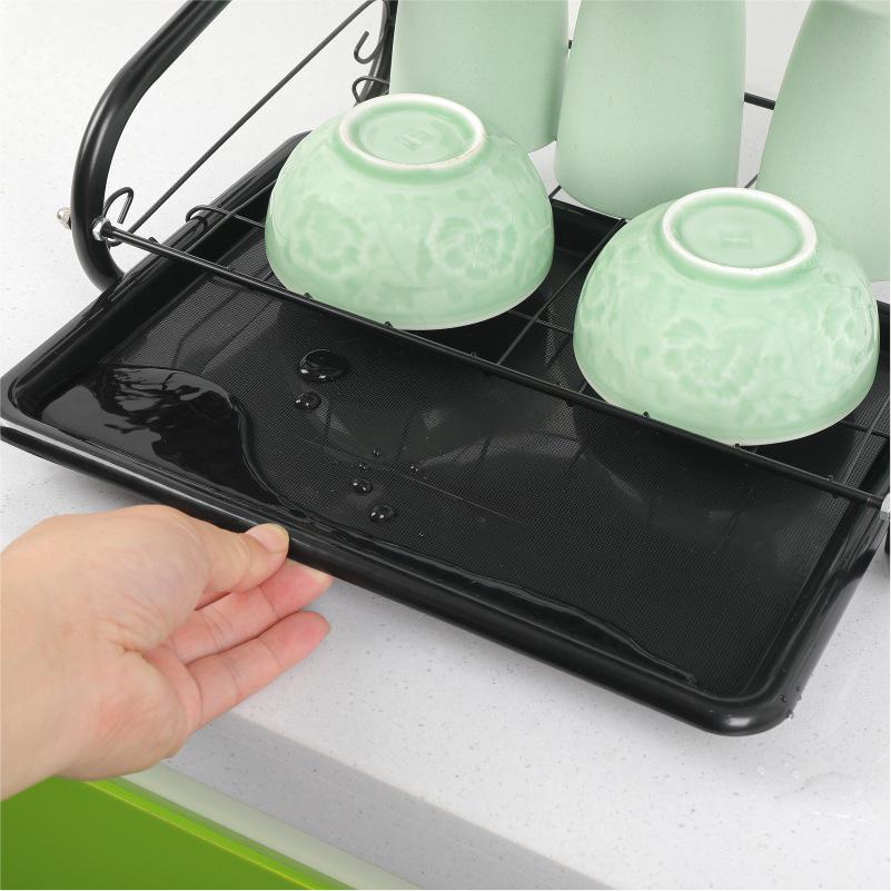 Black Double-Layer Kitchen Organizer: Electroplated Bowl, Plate, and Chopstick Drying Rack with Cup Storage