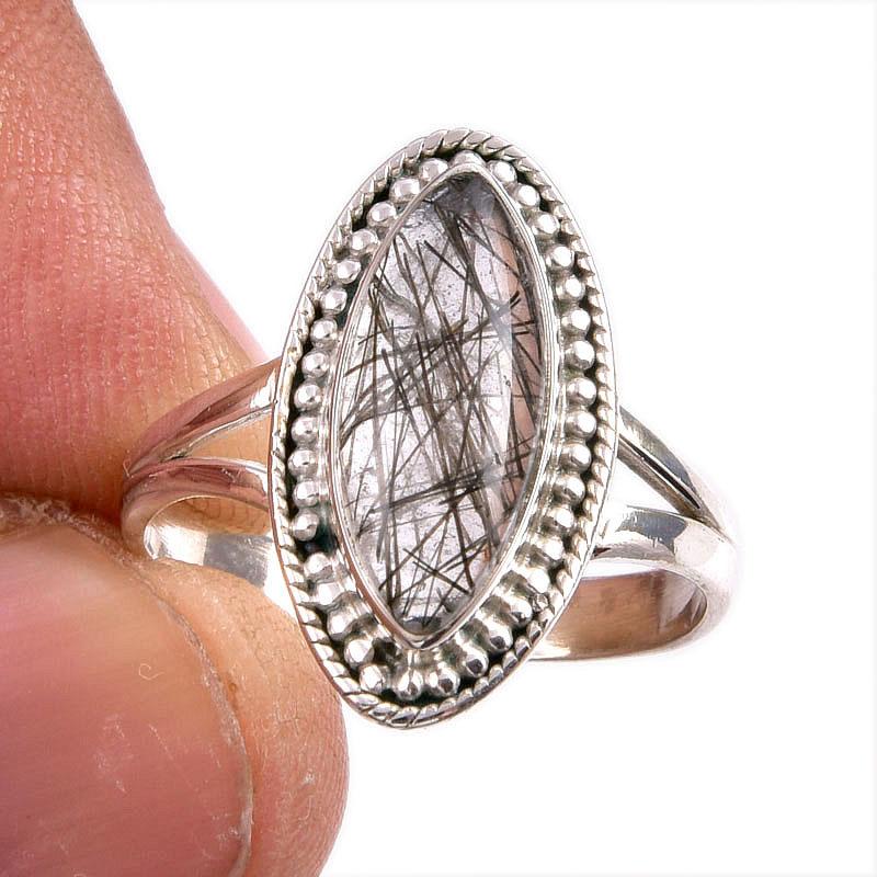 

Natural Black Rutile Gemstone 925 Solid Sterling Silver Jewelry Ring Size 8 D0v61