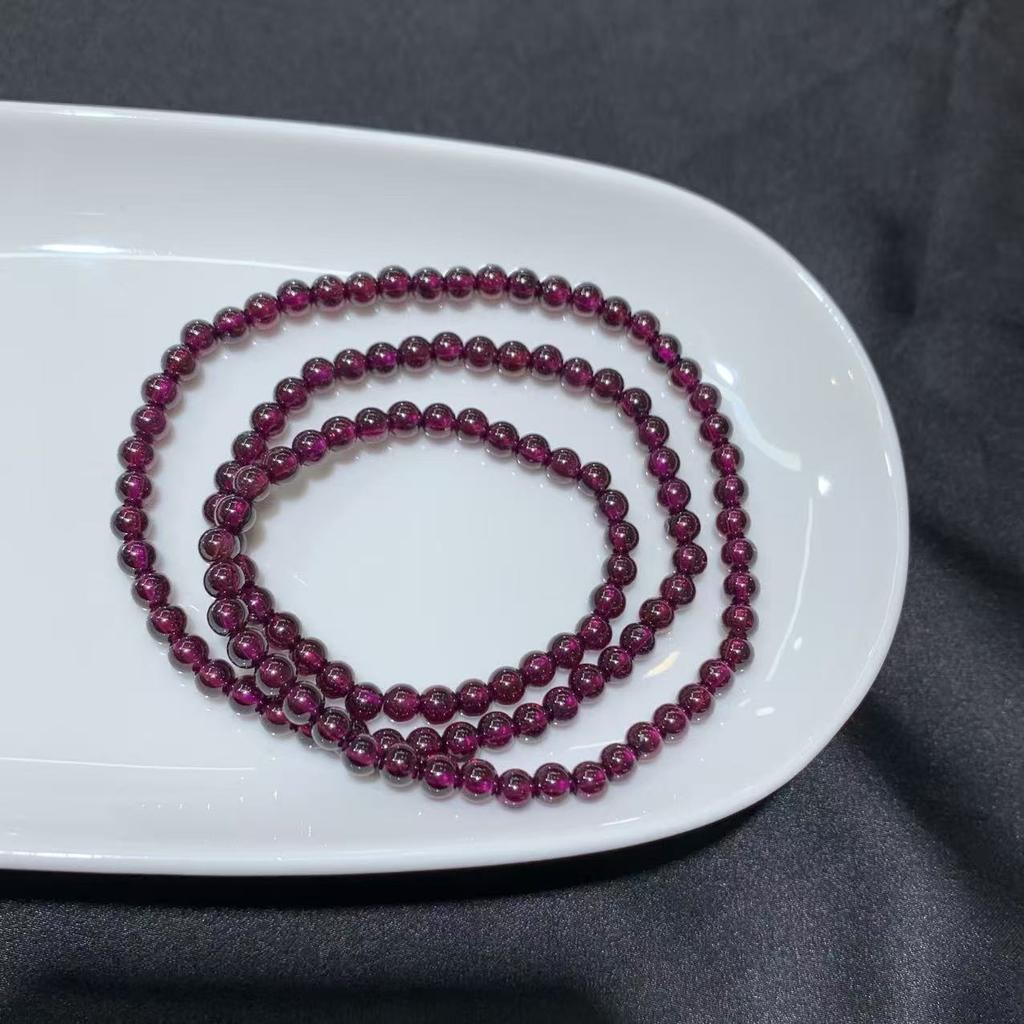 Natural Champagne Garnet Beaded Bracelet Women's Three-Circle Purple-Teeth-Black Multi-Layer Crystal Jewelry Gift for Girlfriend