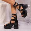 Fashion Women's Sandals 2025 Fashion Thick Heel Peep Toe Sandals Women Luxury Leather Heel Sandal Woman Summer Party Comfort Black Shoes