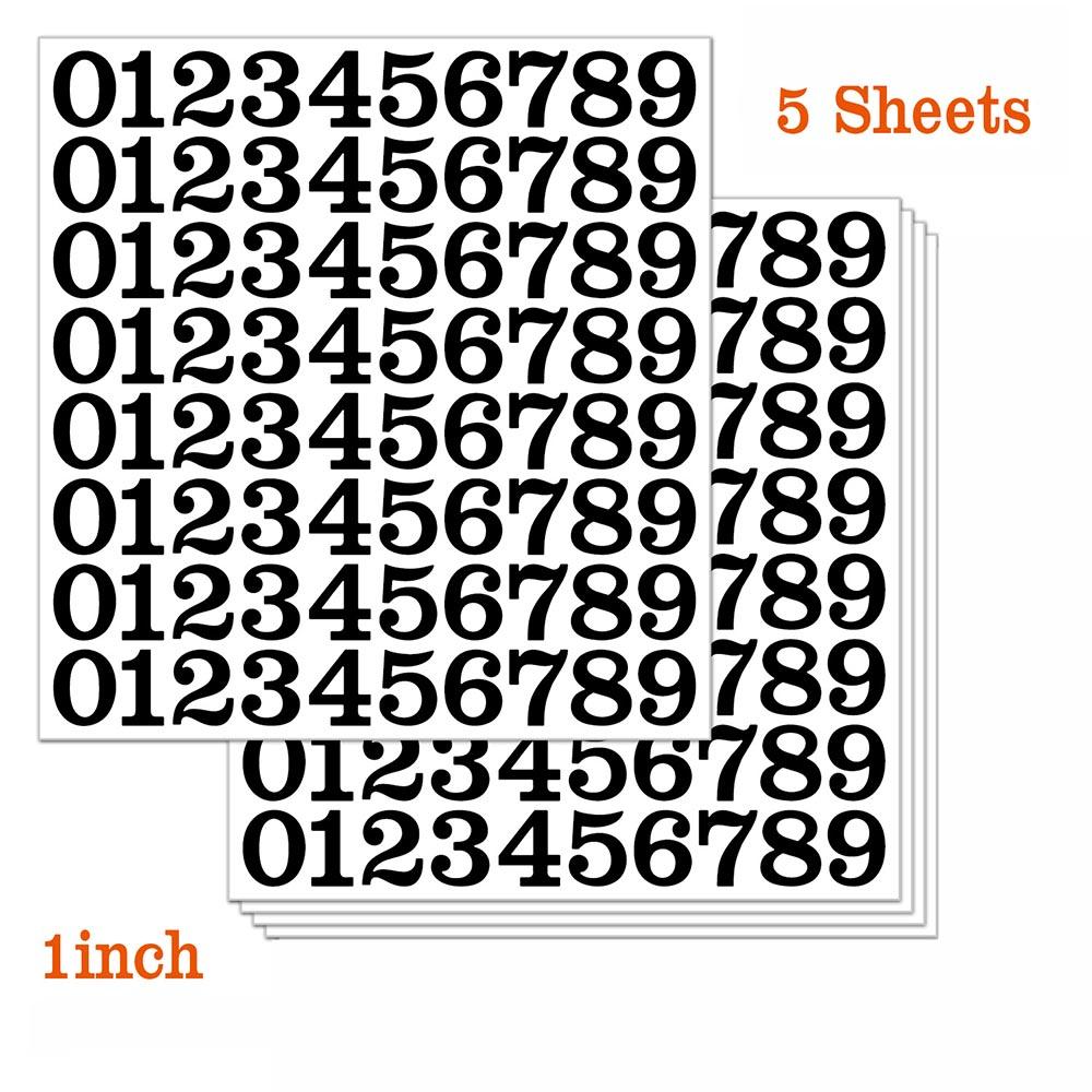 5 Sheets Arabic Number Stickers 1 Inch Number Stickers Waterproof Vinyl Self-adhesive Removable Office Home Cup Decoration Lable