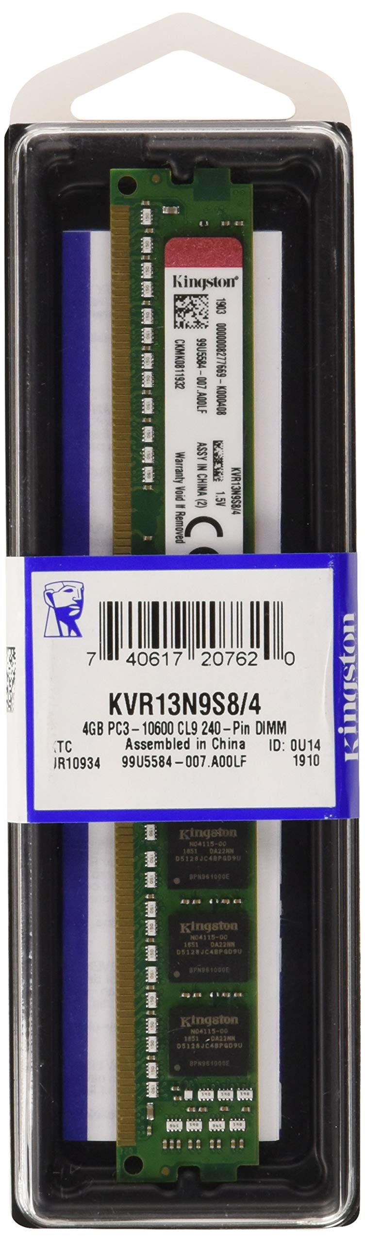 

Kingston Desktop PC Memory DDR3 1333 4GBx1 CL9 DIMM 240pin Lifetime Warranty (PC3-10600) 1.5V Non-ECC KVR13N9S8/4