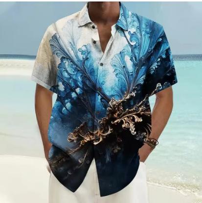 Stylish Colorful Men s Shirt Outdoor Street Short Sleeve Top Laser Printed Pattern XXS