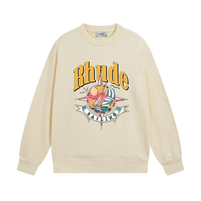 Rhude Vintage Letter Print Oversized Hoodie Men Women Casual Streetwear Sweatshirt