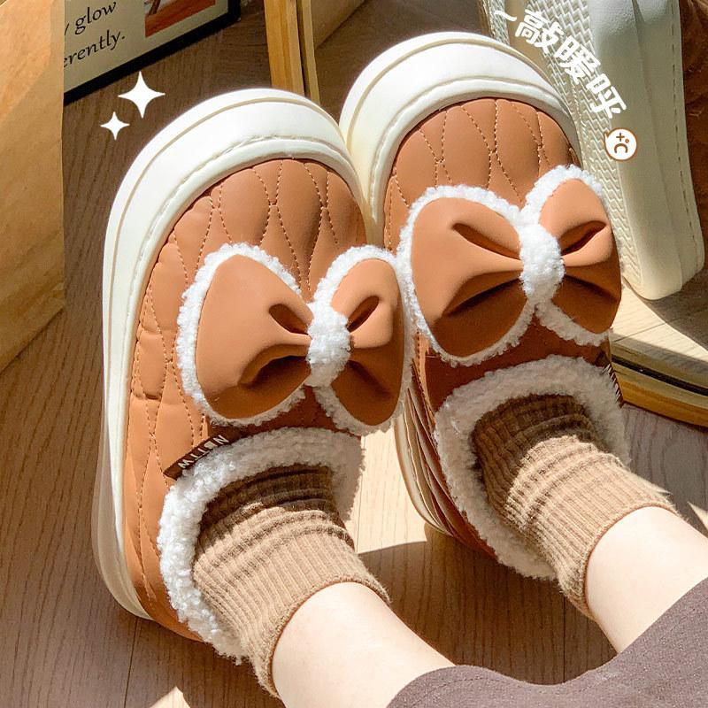 Зимние новые хлопковые тапочки без задника с бантом для дома на толстой подошве маленькие велюровые теплые 36-37 хаки 2890₽