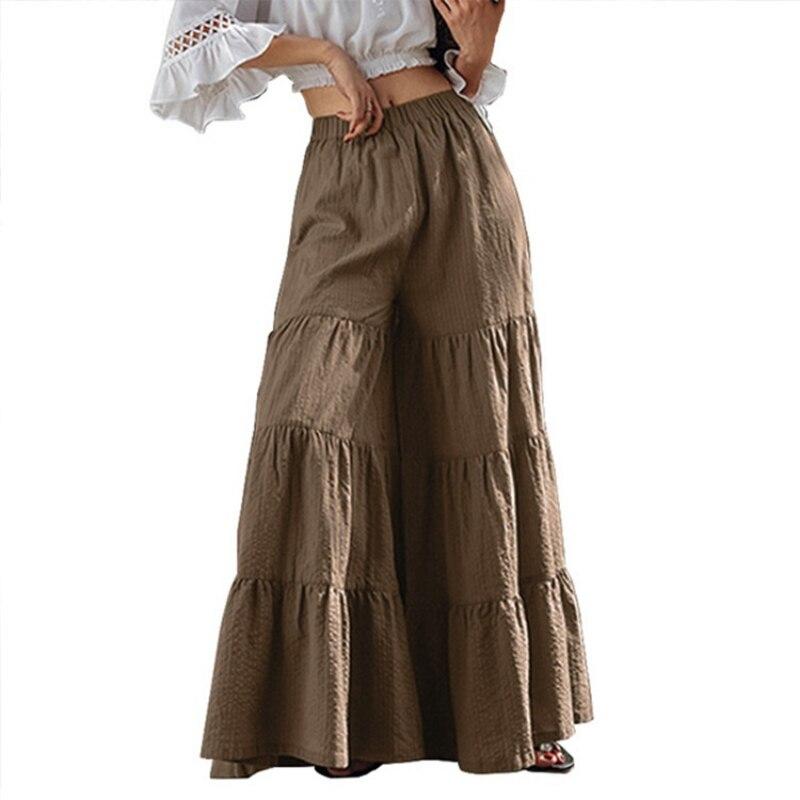 Casual Comfortable Wide Leg Pants Fashion Elastic Waist Pleated Cake Skirt Trouser Summer Folds Loose Solid Pants Pantalon 25736