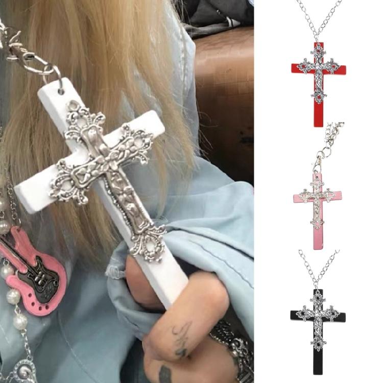 Vintage Gothic Collar Necklace Wooden Cross Pendant Necklace Streetwear Jewelry