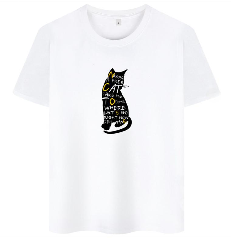 

Stylish Cat Silhouette Text Art TShirt A Free Cat Print Short Sleeve Casual Top for Cat Lovers Versatile Tops for Women Unisex S