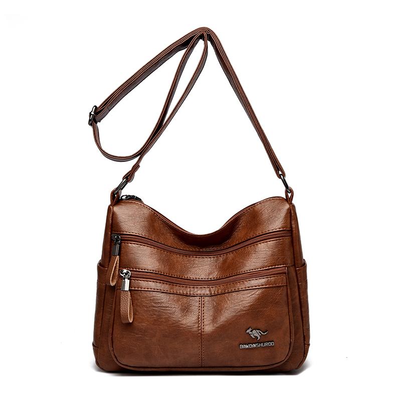 Women's Leather Crossbody Bag Large Capacity Multi-pocket Shoulder Bag for Middle-aged Mom Daily Life  and Weekend Outings