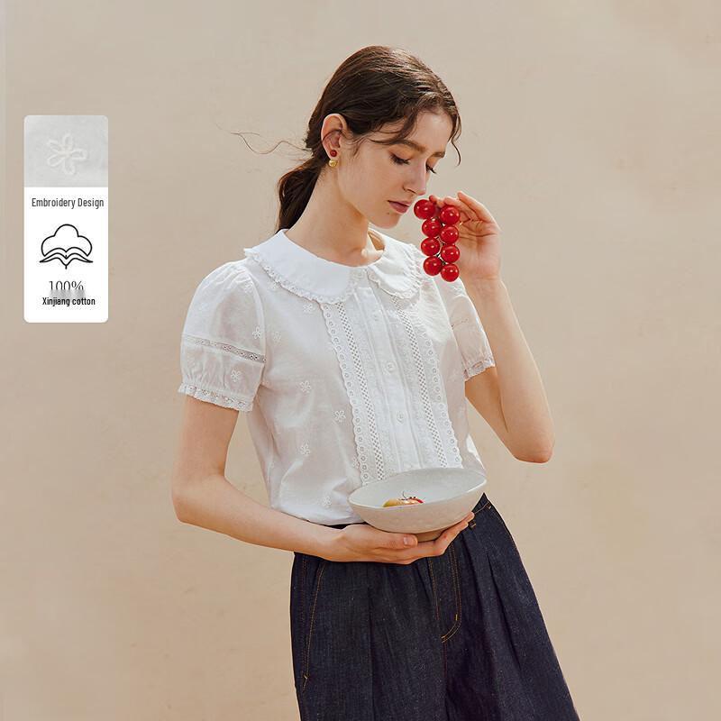 

INMAN French Lace Doll Collar Cotton Short Sleeve Shirt L