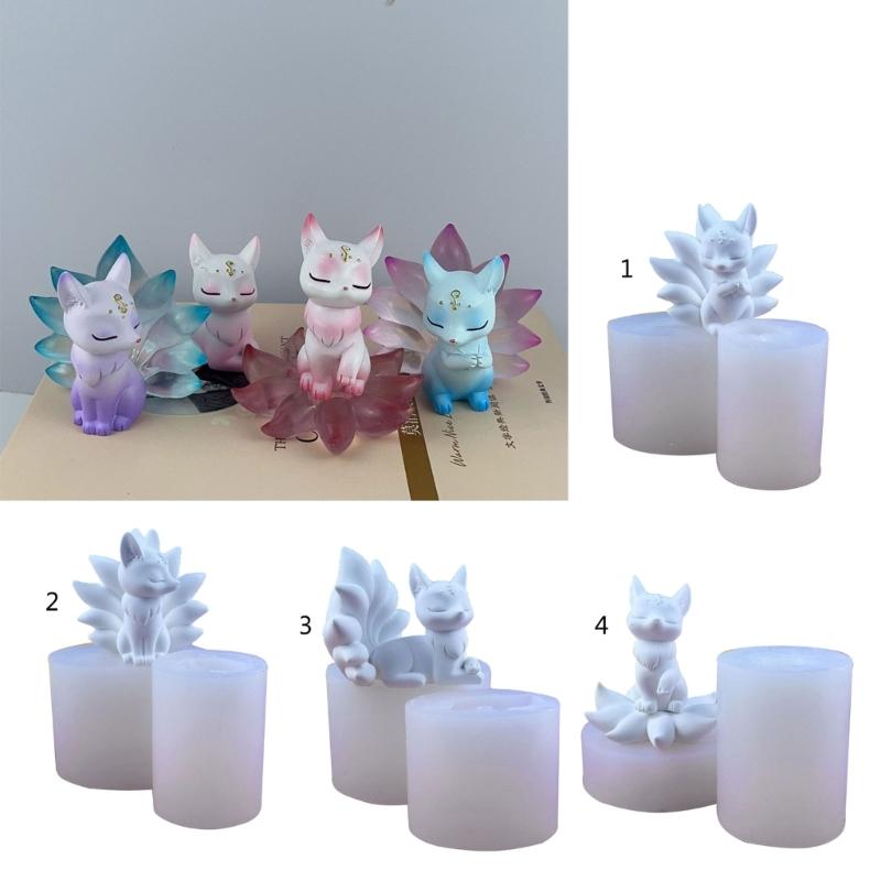 Nine Tails Foxes Silicone Molds DIY Epoxy Resin Molds Table Ornament Mould Candle Plaster Making Tool Easy to Clean