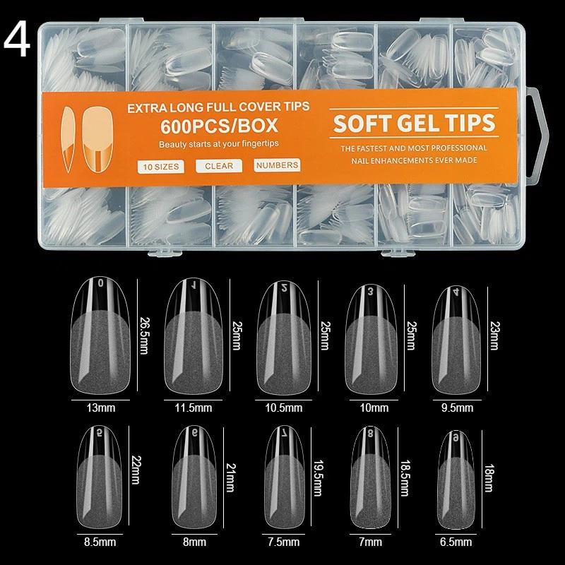 600Pcs Short Almond Soft Gel Nail Tips Full Cover False Nails for Acrylic Manicure Salon Home Press-On Nails