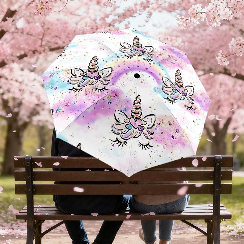 1PC Unicorn Rainbow Umbrella-8-Rib Reinforced Portable Folding Travel Suitable for All Seasons Outdoor Daily Use-Z0468