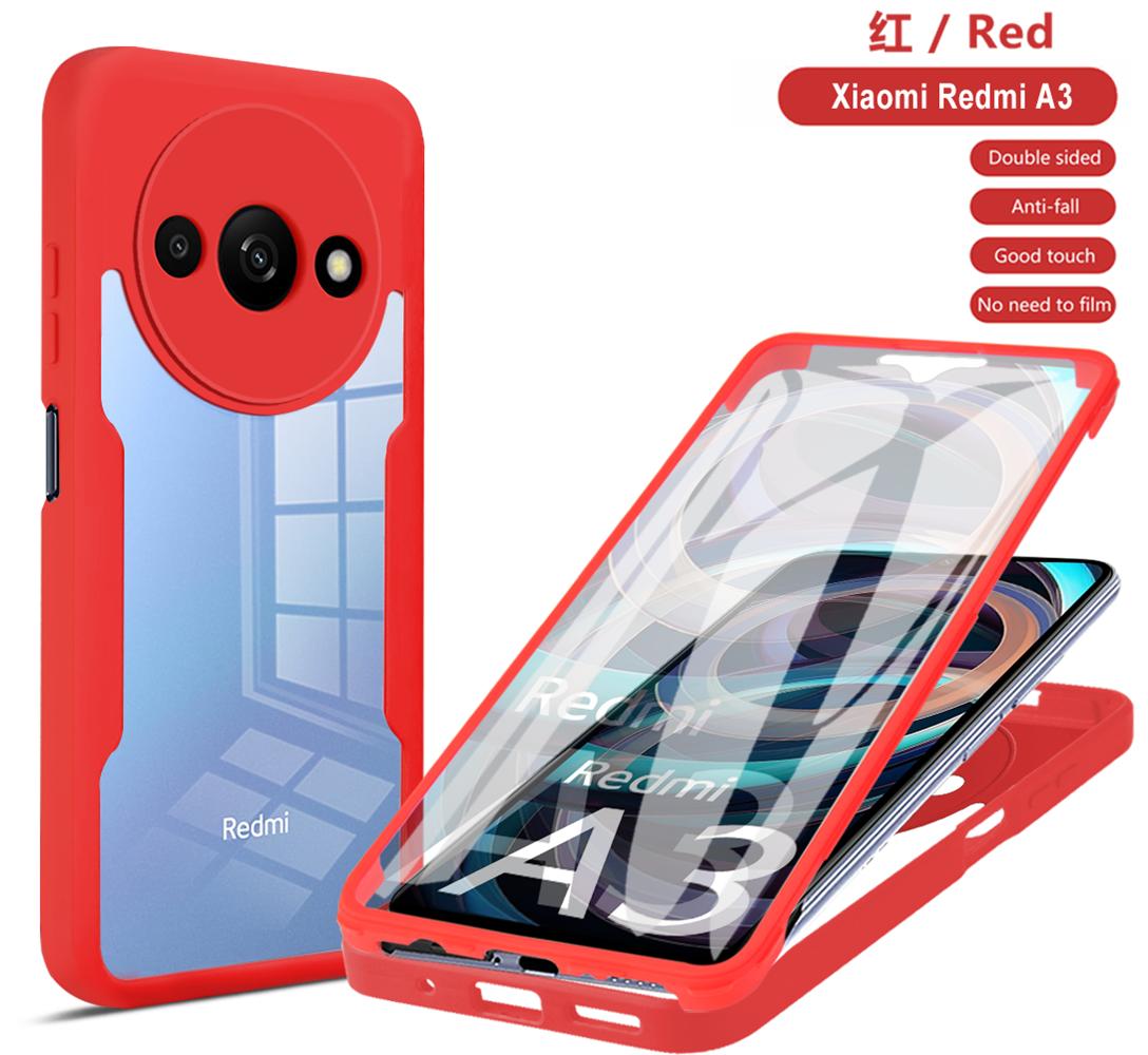 

Для Redmi A3 Xiaomi 360 Чохол для телефону Повний захист Повна покриття Захисна плівка для екрану Захист об єктива камери Бампер Чохол Funda for RM A3&360 protective case червоний