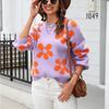 2023 Autumn/Winter Women's Casual Printed Sweater Pullover Flower Large Size Sweater