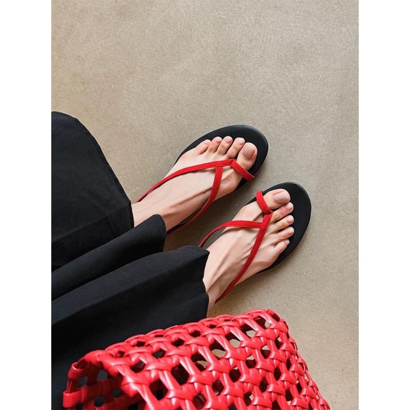 Sheepskin version~ Korean set-toed small slope heel sandals for women's summer new beach open-toed cool slippers