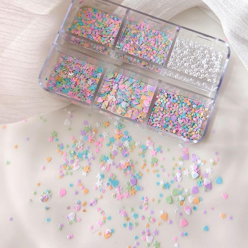 Mixed Shape Nail Art Glitter Set 6 Grids/Box DIY Nail Embellishments Nail Decoration