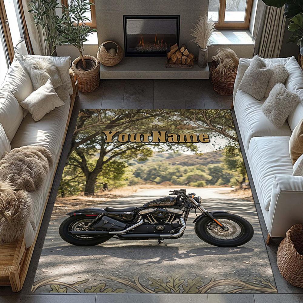 Harley-davidson Motorcycles Customized Name Floor Mat Perfect for Game Room Study room Balcony Foyer Antislip Carpet Anime Office Decor