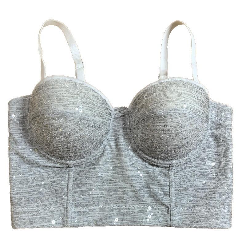 

Sexy babes pearlescent sequins versatile outerwear tube top suspenders comfortable gathering corset style 40 білий
