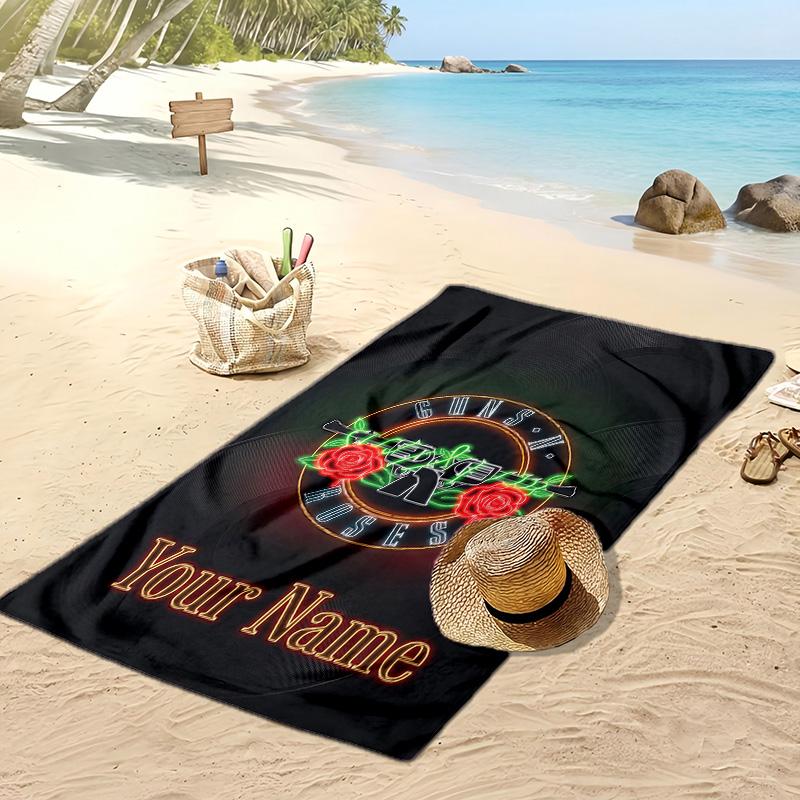 Asciugamano da Spiaggia Personalizzato Guns N’ Roses, Stampa il Tuo Nome Testo Asciugamano Leggero Assorbente per Nuoto Viaggio