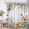 Watercolour Floral Butterflies Shower Curtains Yellow Purple Flower Green Plant Butterfly Minimalist Bathroom Decor Bath Curtain