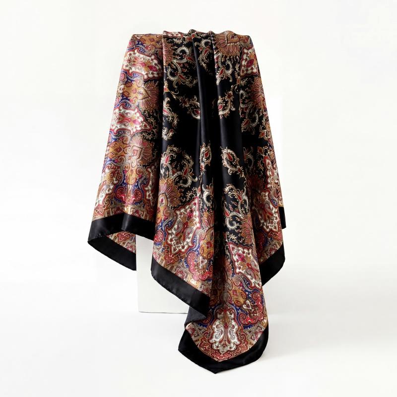 Satin Scarf Luxury Hijab Print Turban Women's Square Headscarf Neckerchief Shawl Bandana Windproof Handkerchief Headband Wraps
