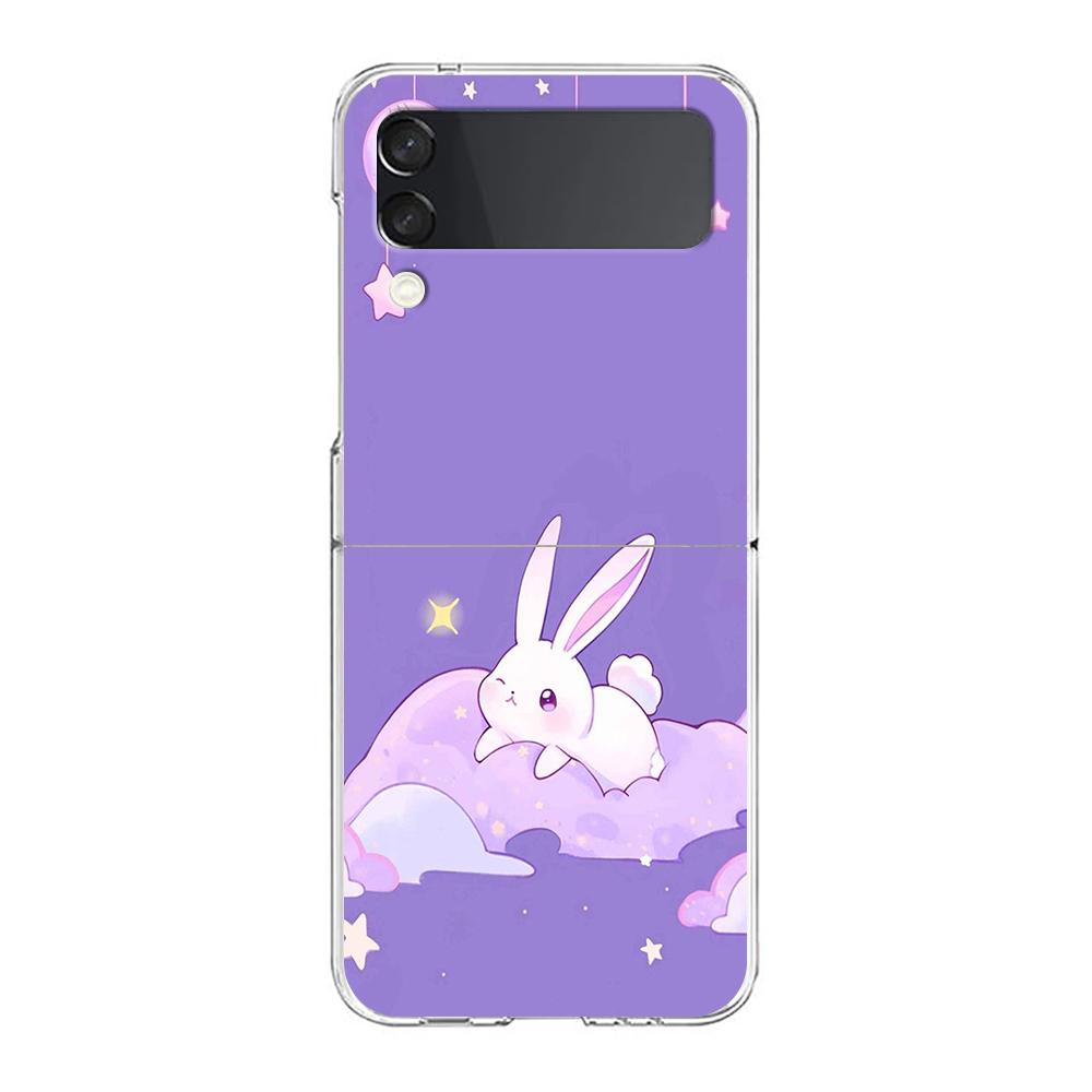 Cute Colorful Rabbit Phone Case For Samsung Galaxy Z Flip 3 4 5 Hard Folding Clear PC Bumper For Samsung Z Flip 6 Back Cover