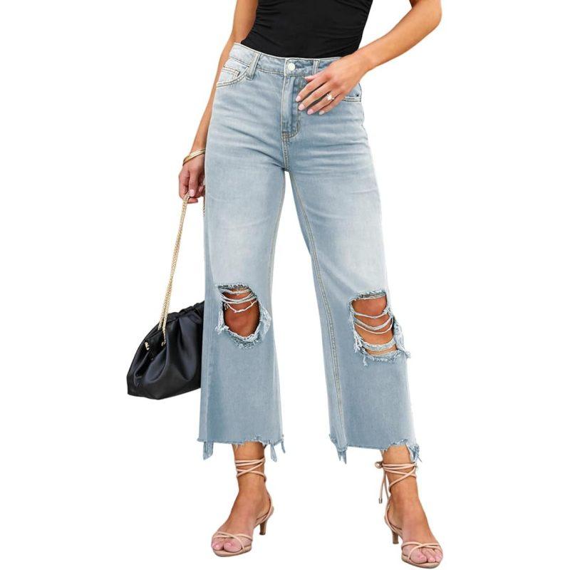 Europa und die Vereinigten Staaten Frauen gebrochen Jeans Frauen gerade lose Jeans
