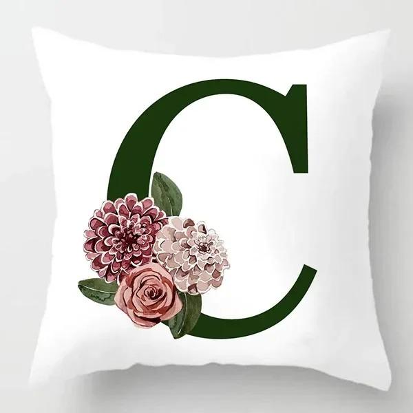 Grüner Buchstaben Floral Kissen Druck Kissenbezug Zuhause Schlafzimmer Zimmer Dekoration Wohnzimmer Sofa Kissenbezug 45x45cm