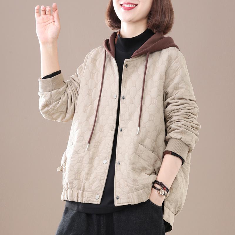 

Мамина куртка: Женская 2025 Большого размера Стеганая Хлопковая Набивка Легкая Повседневная Мода Осень-Зима XL грязно-белый