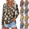 Camiseta de manga larga con cuello en V y botones con estampado de Halloween, informal, sexy y cómoda para mujer