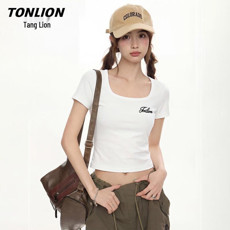 TonLion Women s Square Neck Short Sleeve Slim Fit T-shirt M