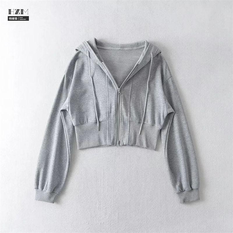 Hooded Short Sweatshirt Cardigan Jacket Women's New Sweet Cool Waist Loose Long Sleeve Top