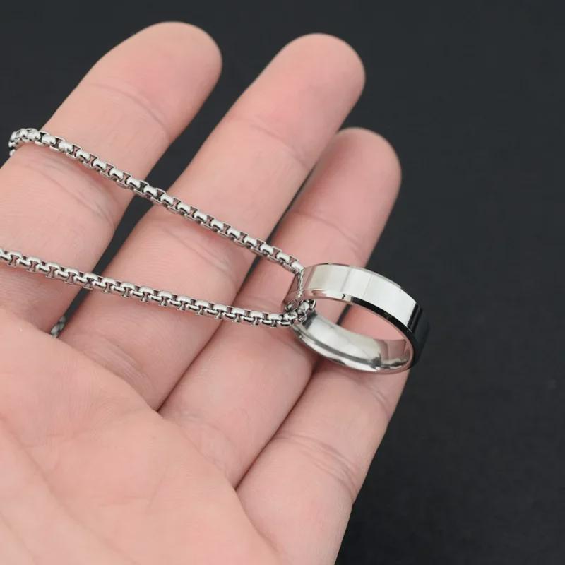 Stilvolle Titanstahl-Ring-Halskette - Vielseitige, lange Edelstahl-T-Shirt-Halskette für Damen und Herren