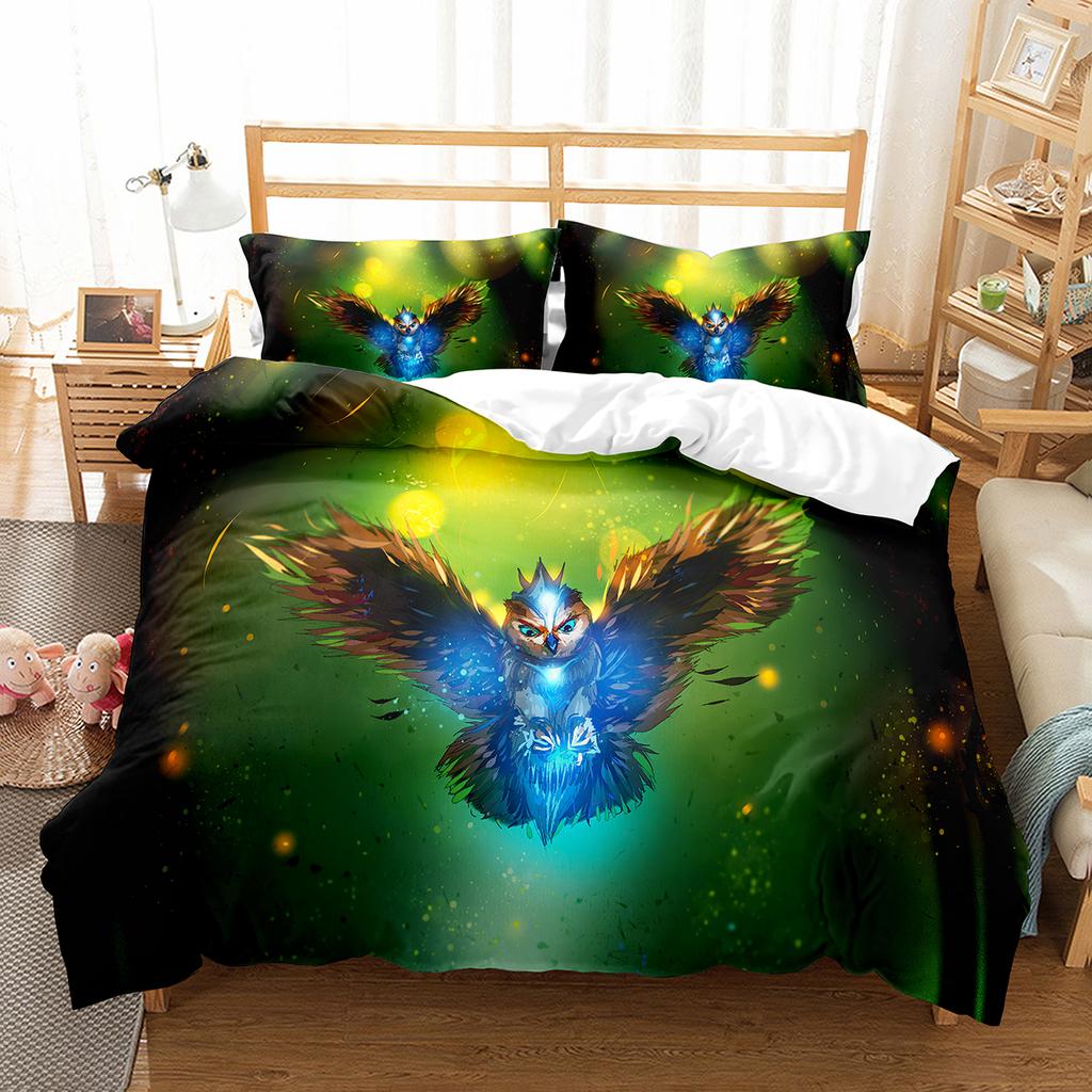 Owl Duvet Cover Set Cute Bird Polyester Comforter Cover for Boys Girls Kids Bedding Set King Size Quilt Cover with Pillowcase
