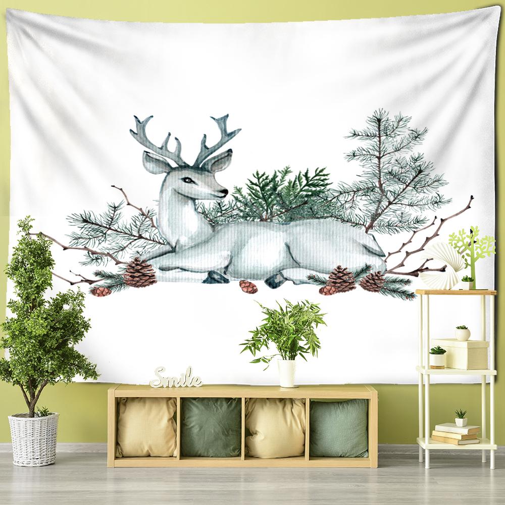 Älg Snöscen Tapestry Väggbonad Julserie Psykedelisk Häxkonst Högtidsgåvor Böhmen Heminredning