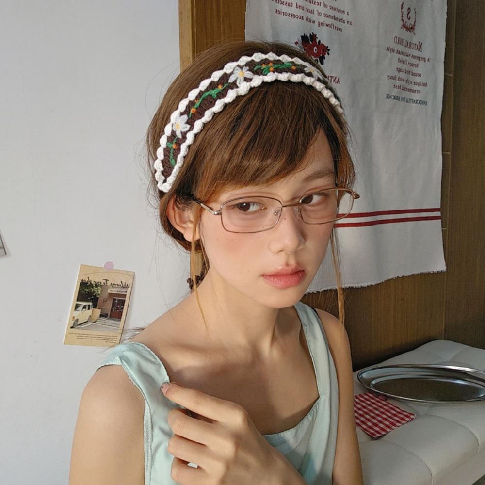Soft Crochet Hair Band Embroidered Pastoral Style Hair Band  Hair Styling Accessory