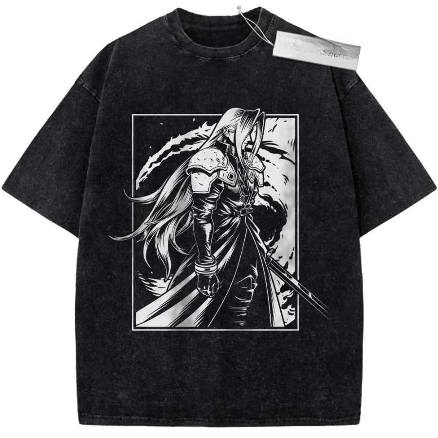 

Final Fantasy Vintage Loose Washed Tshirt personality Clothes Suitable for all seasons Retro Fashion Streetwear Trendy Couples S
