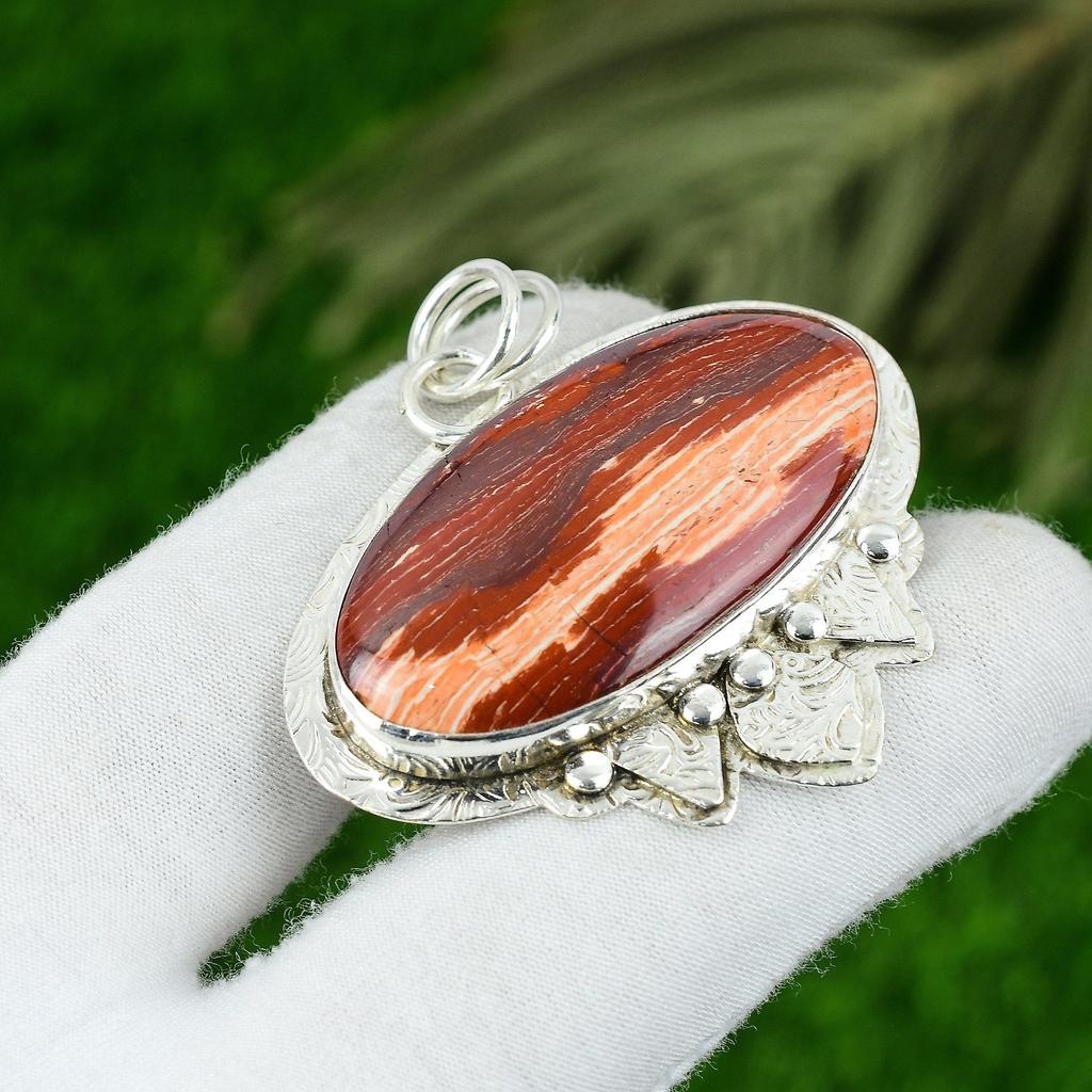 Anniversary Gift For Her Natural Red Snakeskin Jasper Pendant 925 Silver