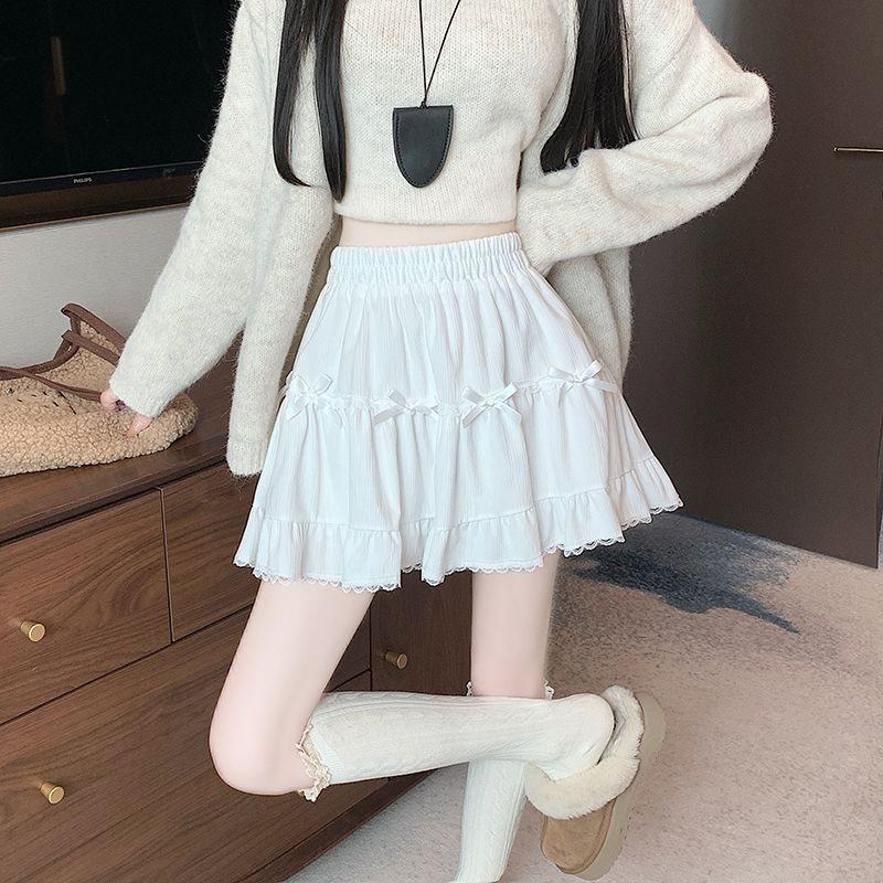 Cotton Blend Puff Skirt For Women With Bowknot Pattern For Autumn Winter Fashion