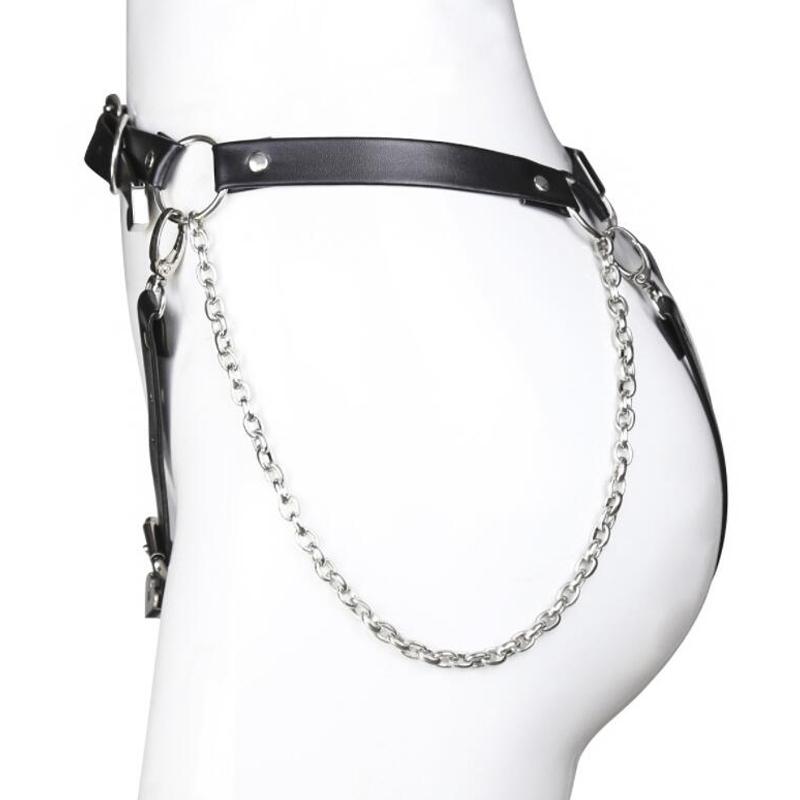 New Sexy Faux Leather Female Chastity Leather Belts Underwear Restraint Bondage Panties Pants Metal Harness Strap for Women