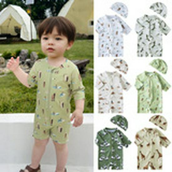 Kids' Floral One-Piece Swimsuit with Zipper and Swim Cap - Boys and Girls' Modest Design